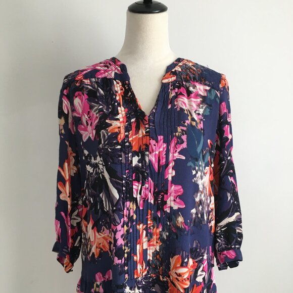 MAEVE Anthropologie Multi-Color Floral Print 3/4 Sleeve Pleats Dress/Long Shirt - Picture 5 of 12